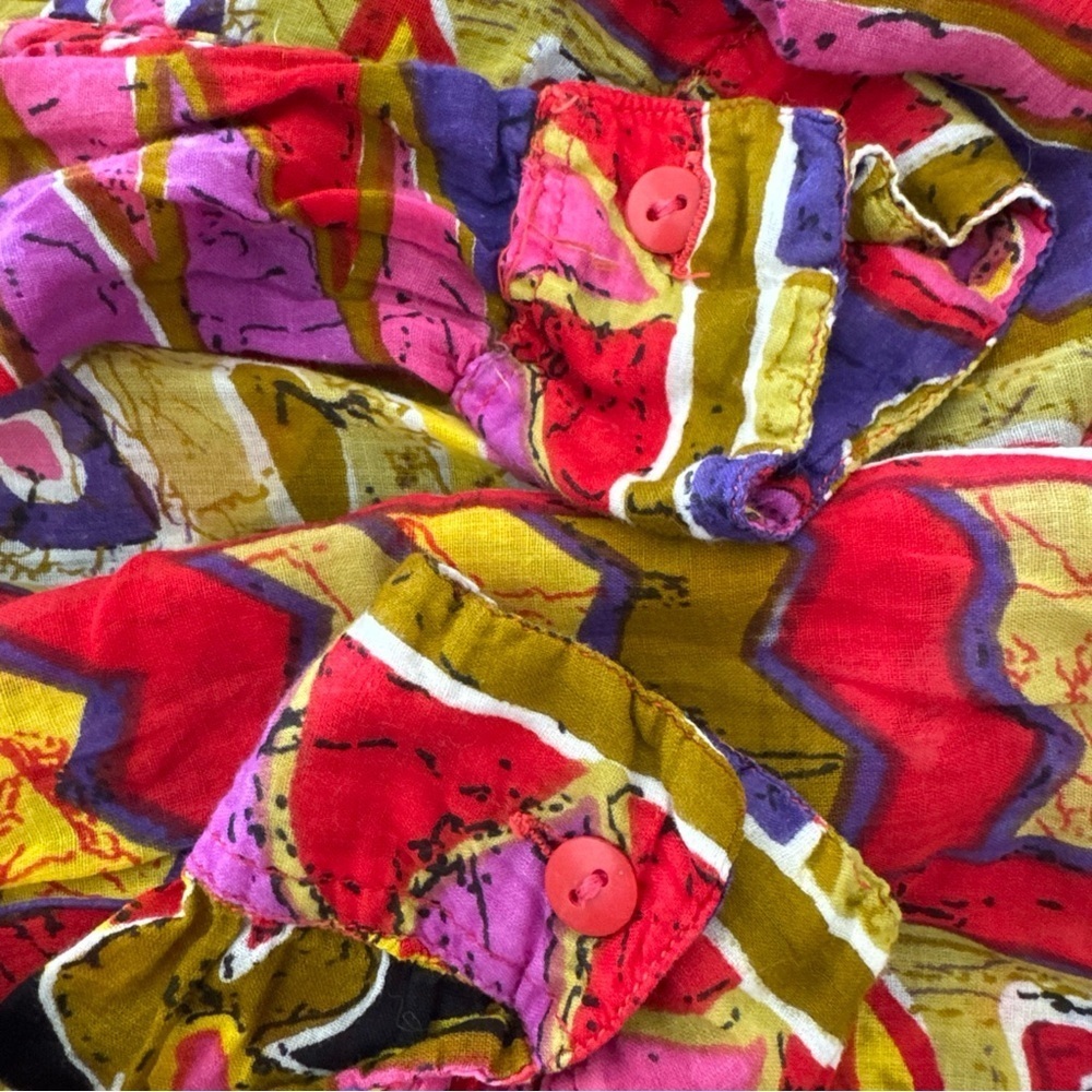Vintage 90s La Femme India Cotton Gauze Floral Abstract Oversized Button Shirt M - Picture 11 of 11